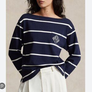 Polo Ralph Lauren Monogram-Logo Striped Jersey Cotton Tee Nautical Preppy Sz XL